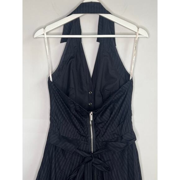 Karen Millen Striped Sleeveless Halter Neck Open Back Mini Dress Black Women's 6 - Picture 7 of 10
